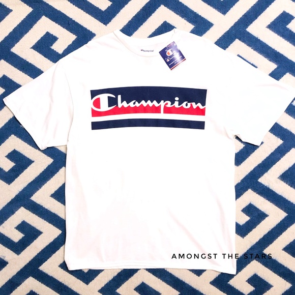red white blue champion shirt